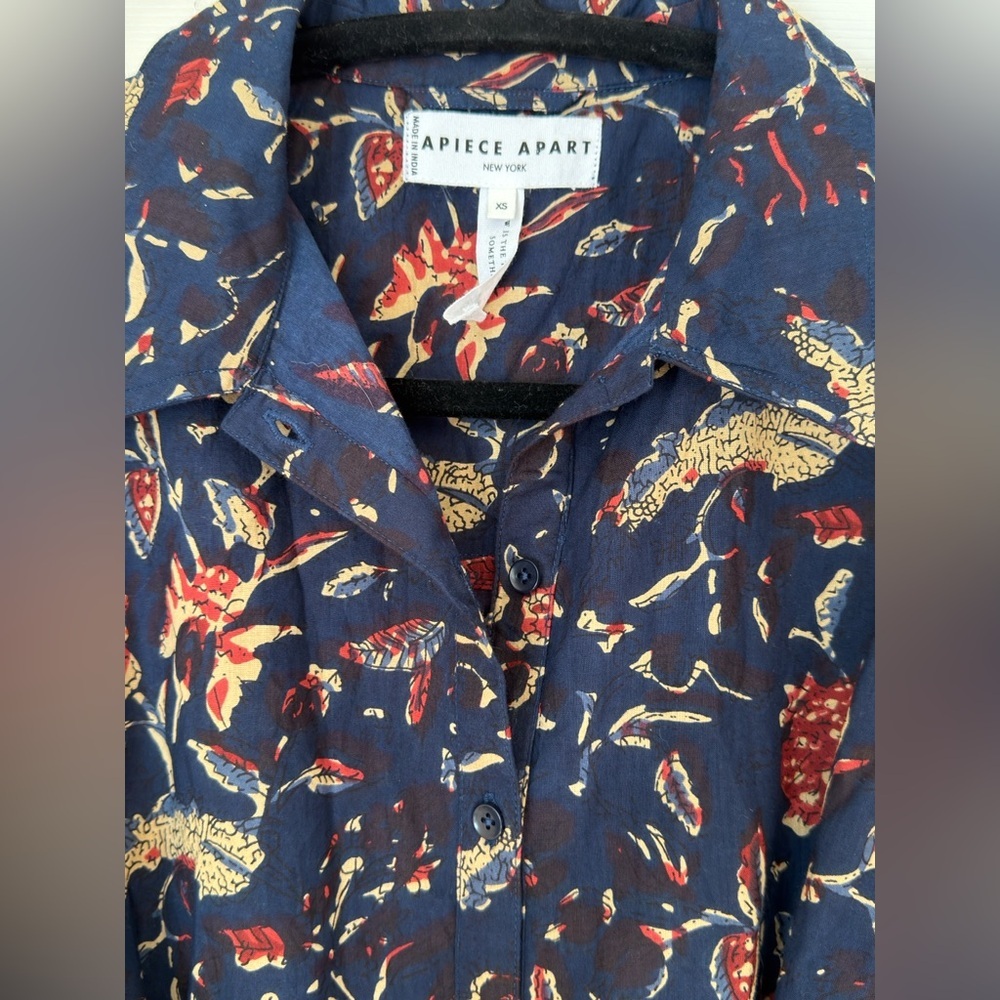 Apiece Apart Dark Blue Floral Long Sleeve Dress - 100% Organic Cotton - Picture 6 of 7